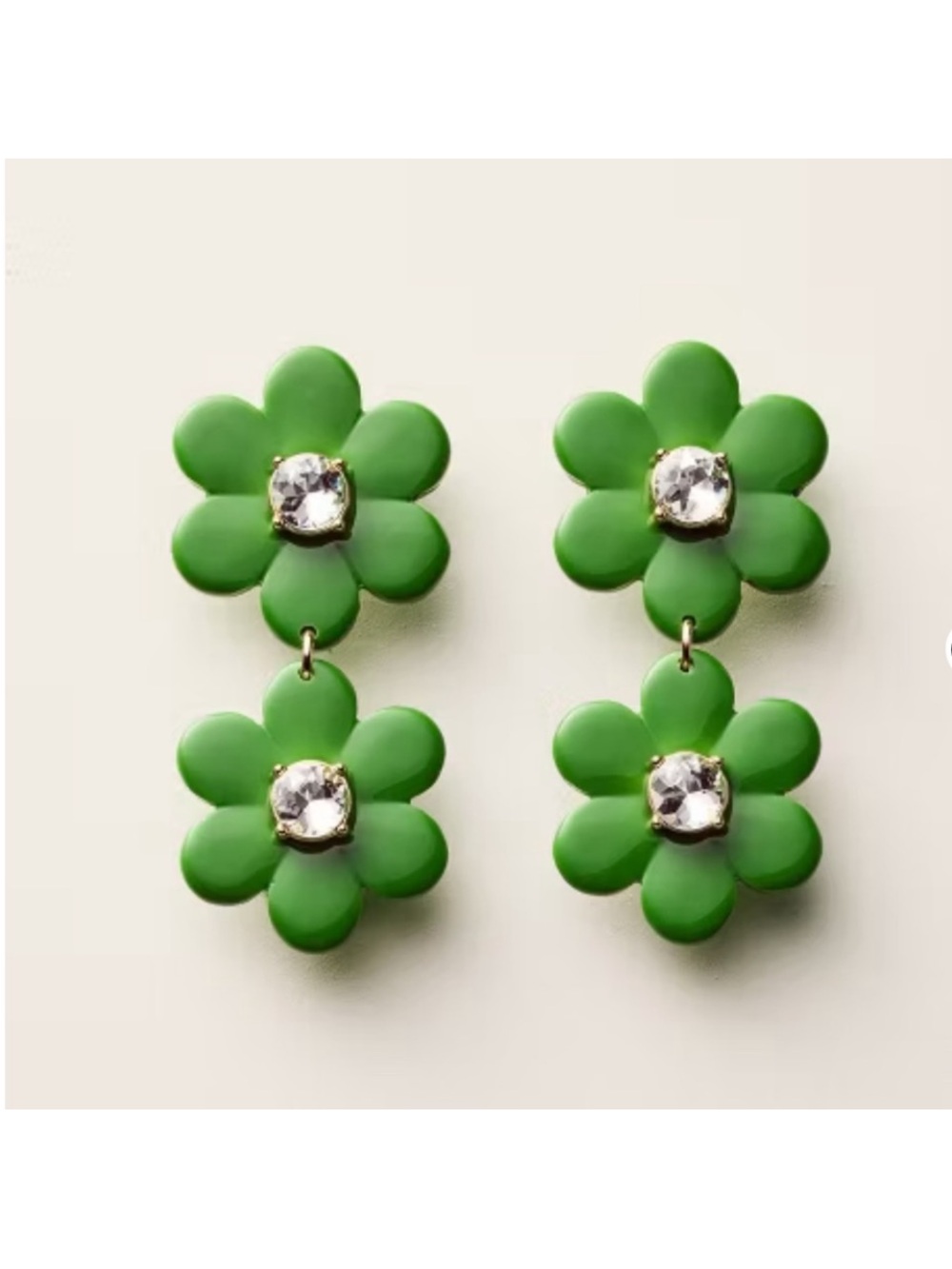 kate spade green double flower drop earrings with crystal centers - Picture 2 of 2